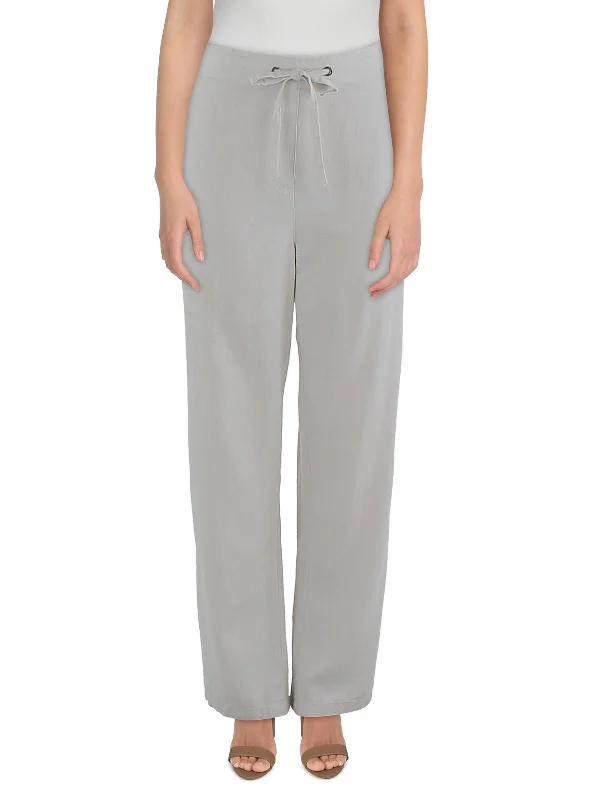 Act Fast Womens Drawstring Hem Linen Wide Leg Pants