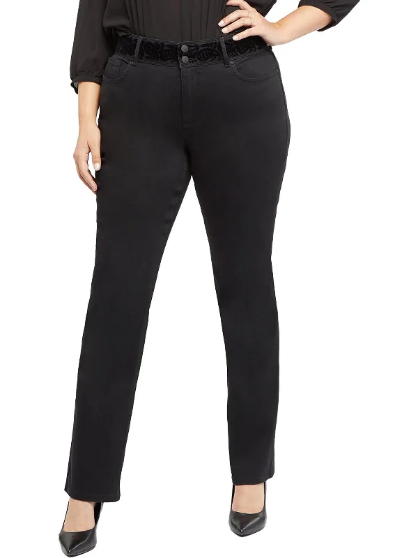 Deal Explosion Plus Marilyn Womens Flocked Mid-Rise Straight Leg Jeans