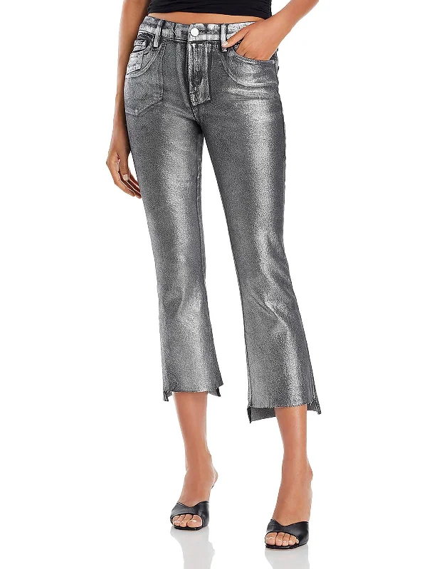 Deal Dash Womens Coated Cropped Bootcut Jeans