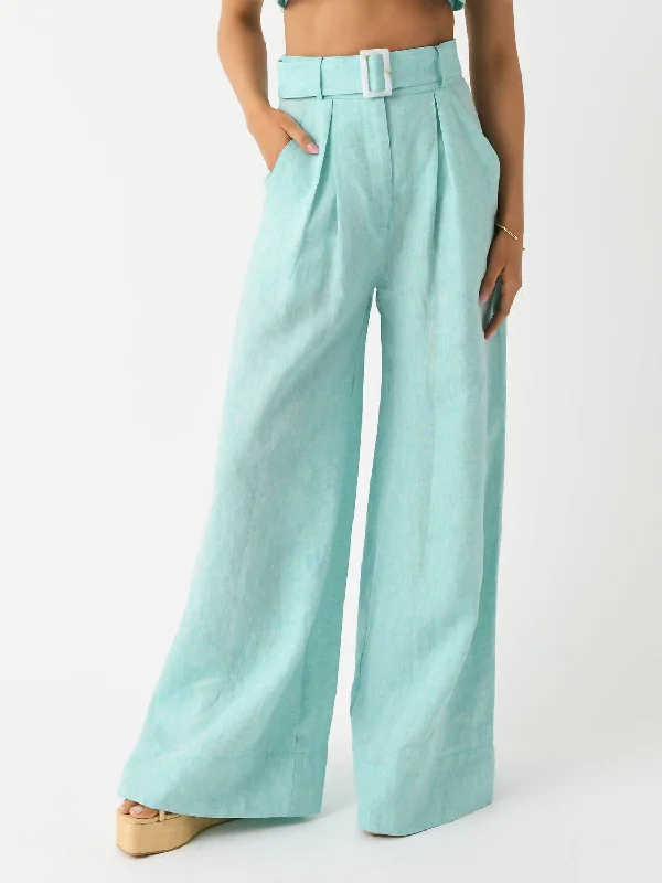 Great Deals Wide Leg Pleated Pant In Seafoam Melange Linen