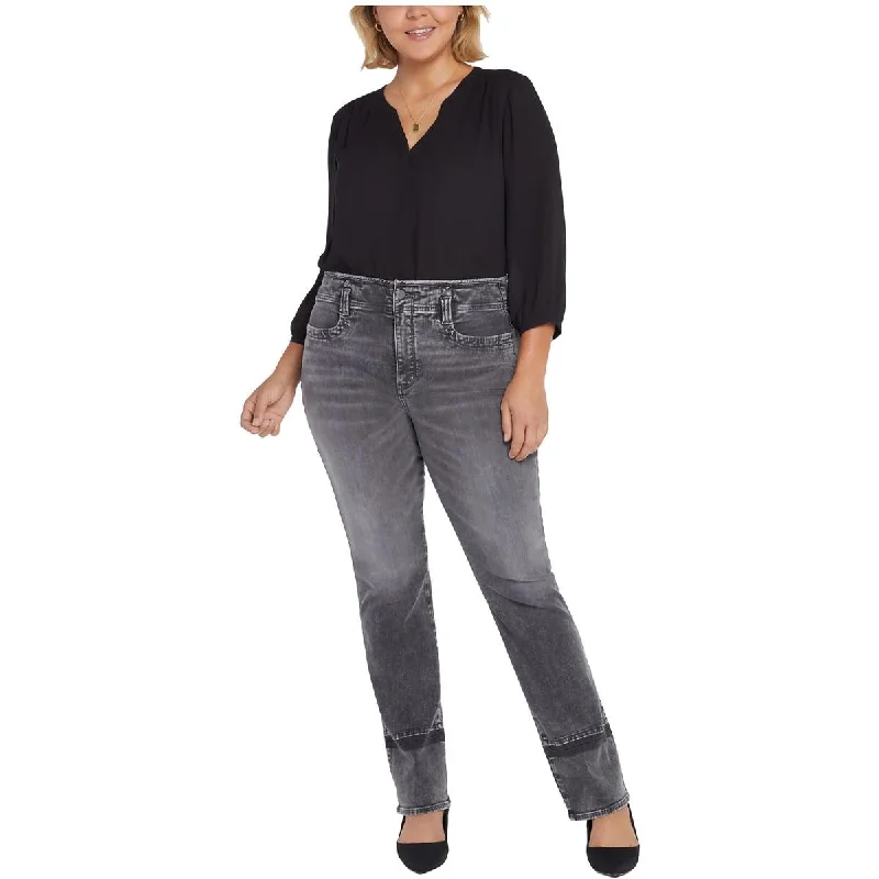 Clearance Sale Plus Womens Faded High Waist Straight Leg Jeans