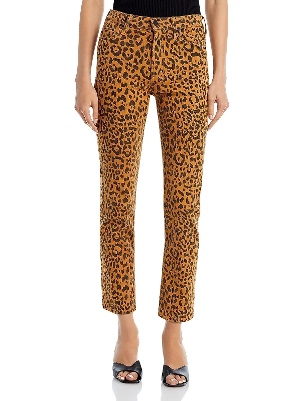 Crazy Deals Womens Mid-Rise Animal Print Ankle Jeans