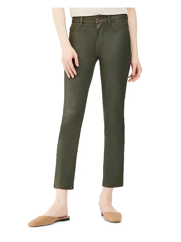 Limited Time Womens Mid-Rise Coated Straight Leg Jeans