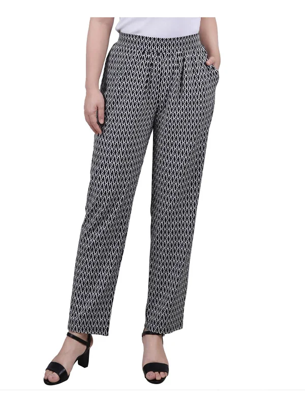 Early Access Petites Womens Printed Mid Rise Straight Leg Pants