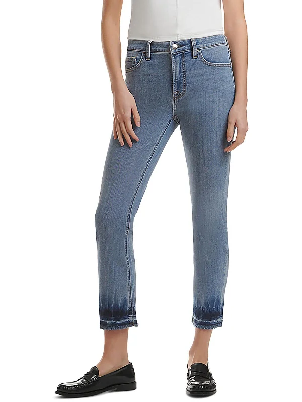 Super Deal Womens Mid-Rise Dyed Hem Ankle Jeans