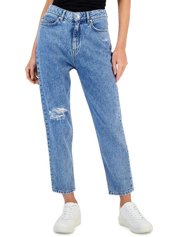 Final Sale Womens Distressed Denim Straight Leg Jeans