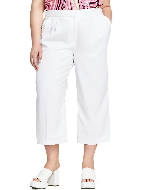Instant Savings Plus Womens Textured Mid Rise Wide Leg Pants