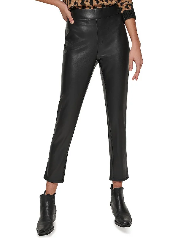 Super Deal Womens Faux Leather High Rise Skinny Pants