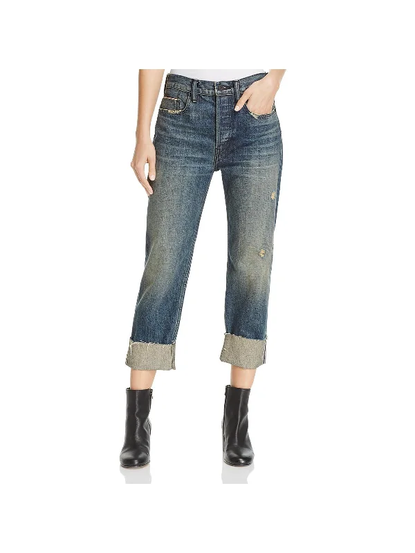 New Arrival Womens Slouchy Fit Cuffed Capri Jeans