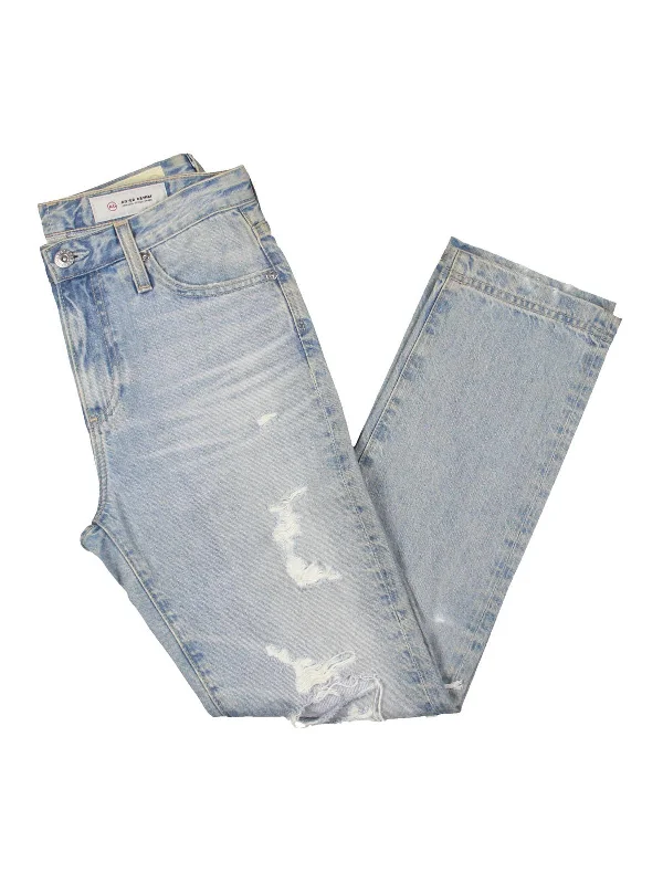 Price Cut Womens Cotton Distressed Straight Leg Jeans