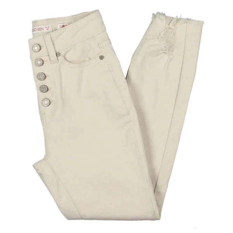 Today Only Juniors Womens Curvy Fit Ripped Hem Cropped Jeans