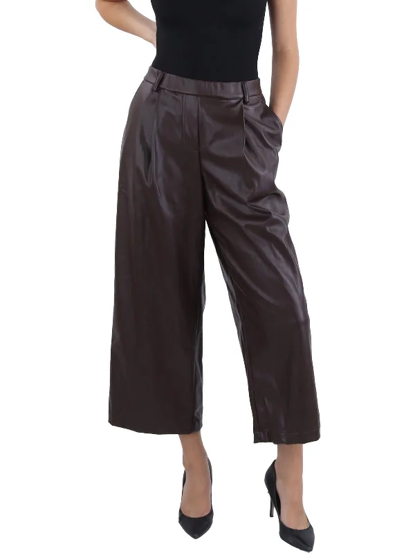 Deal Dash Womens Faux Leather High Rise Wide Leg Pants