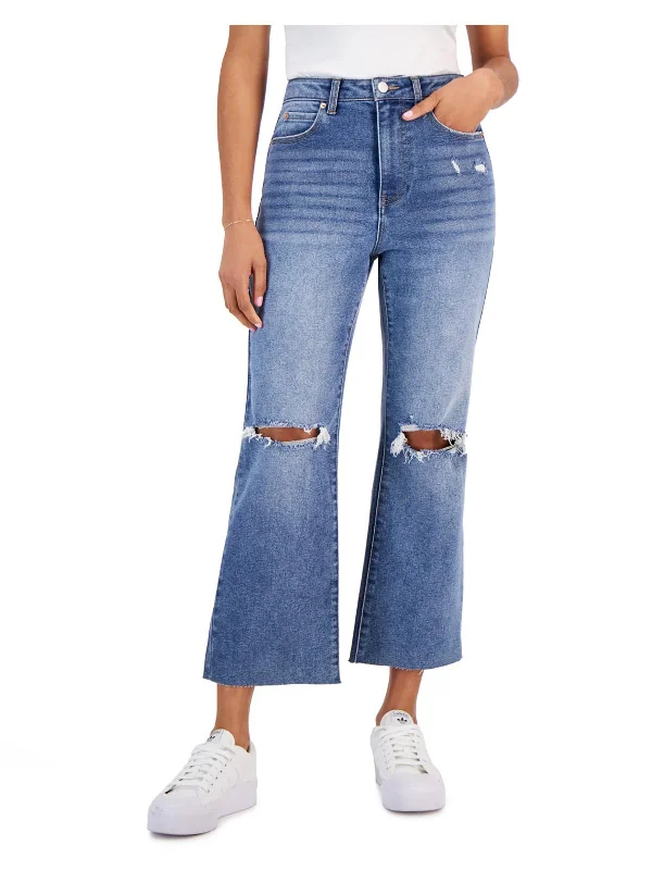 Early Bird Juniors Womens High Rise Destroyed Flared Jeans