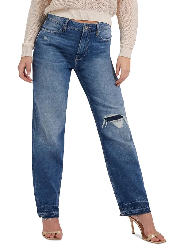 Final Clearance Womens High Rise Distressed Straight Leg Jeans