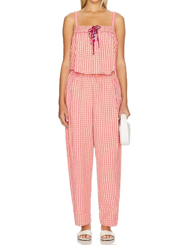 Final Sale Preppy Poplin Pants In Pink Combo