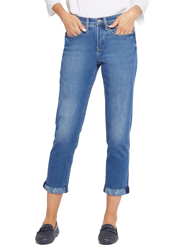 Super Discount Girlfriend Womens Mid-Rise Printed Cuff Straight Leg Jeans