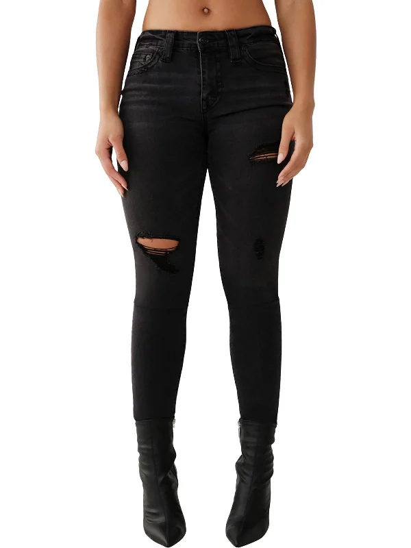 Steals and Deals Womens Mid Rise Distressed Skinny Jeans