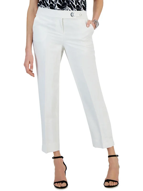 Value Deals Petites Womens Linen Side Slit Cropped Pants