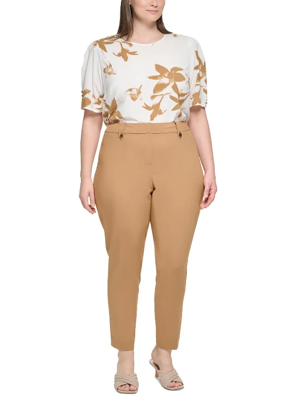 Weekend Bargains to Celebrate Plus Womens Solid Polyester Ankle Pants
