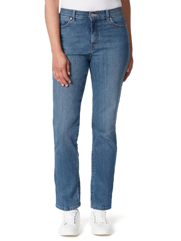 Today's Special Petites Womens Solid Denim Straight Leg Jeans