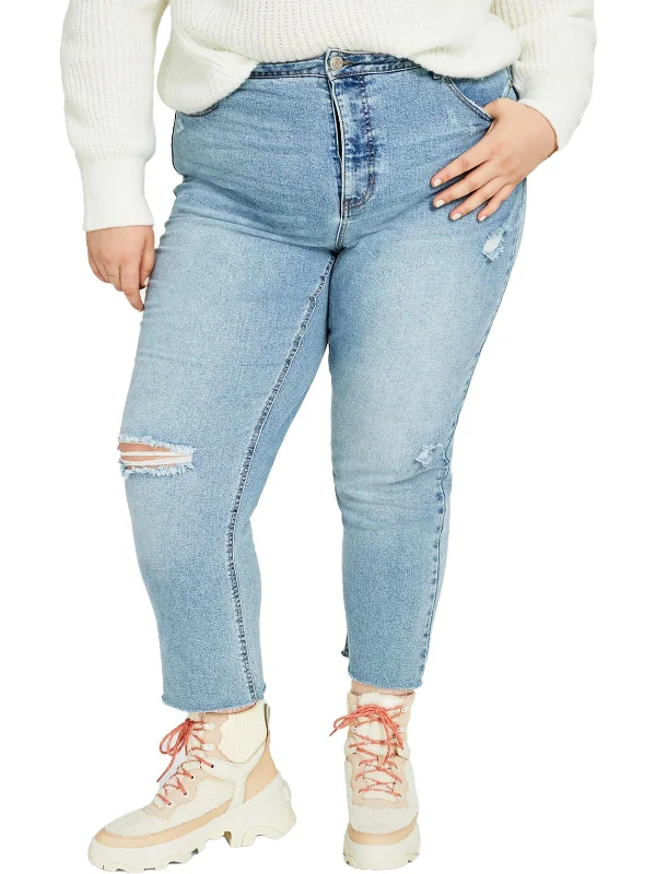 Overstock Clearance Plus Womens Raw Hem Light Wash Mom Jeans