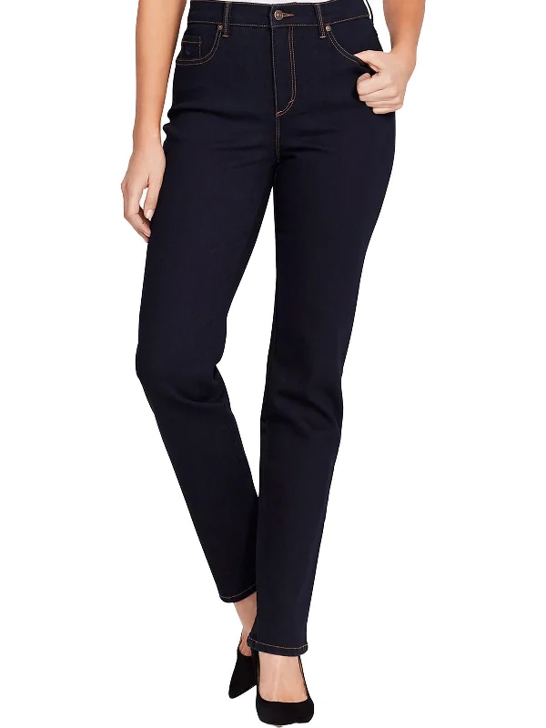 Huge Savings Petites Womens High Rise Dark Wash Straight Leg Jeans