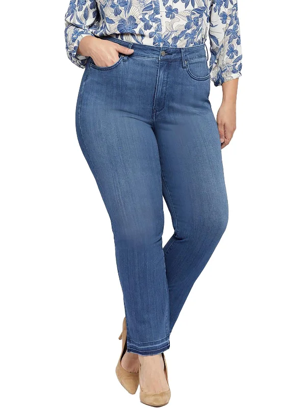 Time-Limited Offer Plus Womens High Waist Released Hem Straight Leg Jeans