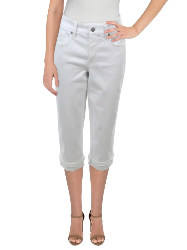 Price Reduction Petites Marilyn Womens Denim Frayed Hem Straight Crop Jeans