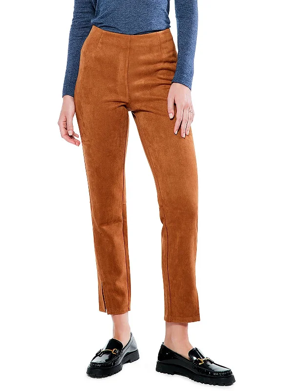 Holiday Sale Womens Faux Suede Split Hem Ankle Pants