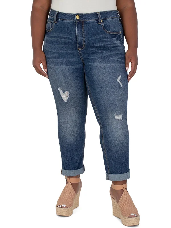 Midnight Madness Plus Weekend Womens Destroyed Cuffed Skinny Jeans