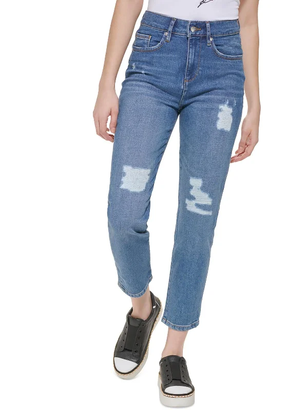 Overstock Clearance Womens Distressed Denim Straight Leg Jeans