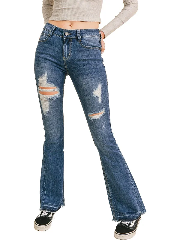 Weekend Deals That Sparkle Womens Denim Distressed Flare Jeans