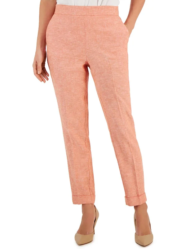 Final Clearance Womens Linen Blend Mid-Rise Straight Leg Pants