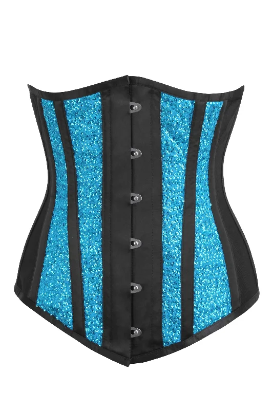 Amazing Value Longline Aqua Sequin and Mesh Panel Underbust