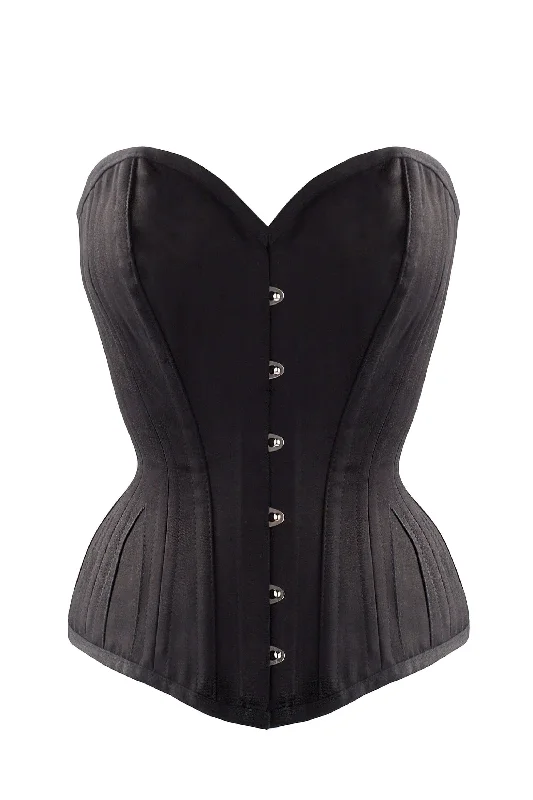 Closeout Black Cotton Twill Classic Overbust Waist Trainer With Hip Gores