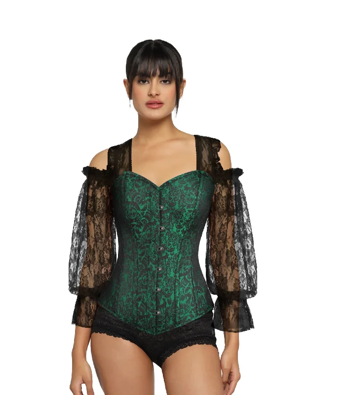 Buy More, Save More Black Green  Broade Overbust long Sleeves Corset