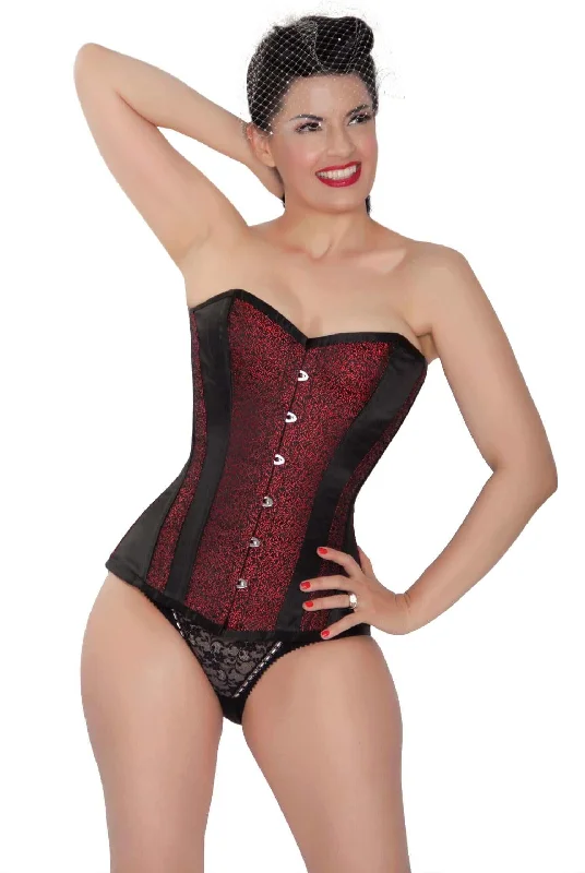 Weekend Offers That Delight Playgirl Black Long Steel Boned Corset With Red Leaf Brocade Detail Weekend Offers That Delight Playgirl Black Long Steel Boned Corset With Red Leaf Brocade Detail