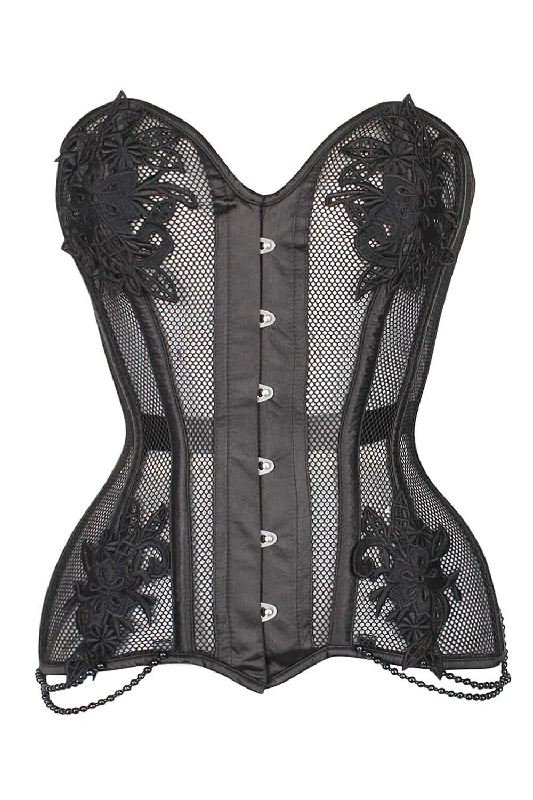 Act Now Black Mesh and Lace Appliqué Waist Taming Overbust Corset