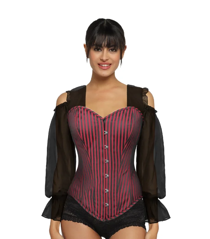 Don’t Miss Out Black Red Strip Brocade Overbust Corset