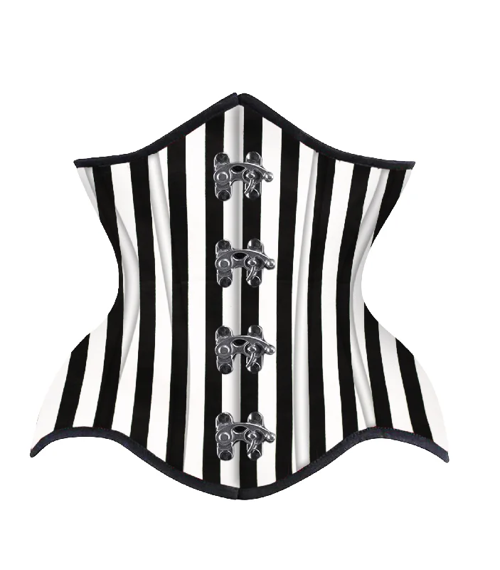 Celebrate the Weekend with Discounts Black White Strip Cotton Authentic Steel Boned Underbust Corset Celebrate the Weekend with Discounts Black White Strip Cotton Authentic Steel Boned Underbust Corset