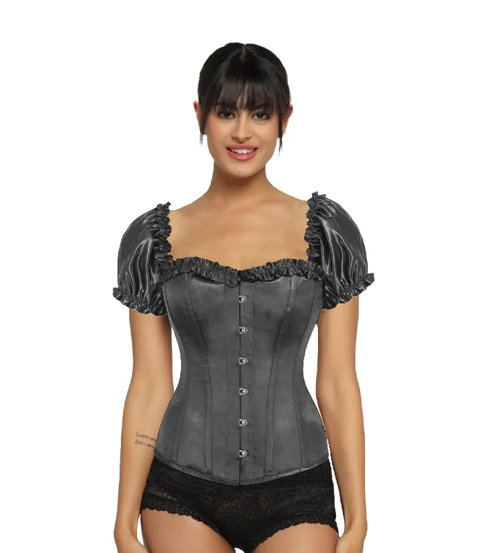 Instant Savings Black  Satin Overbust Corset
