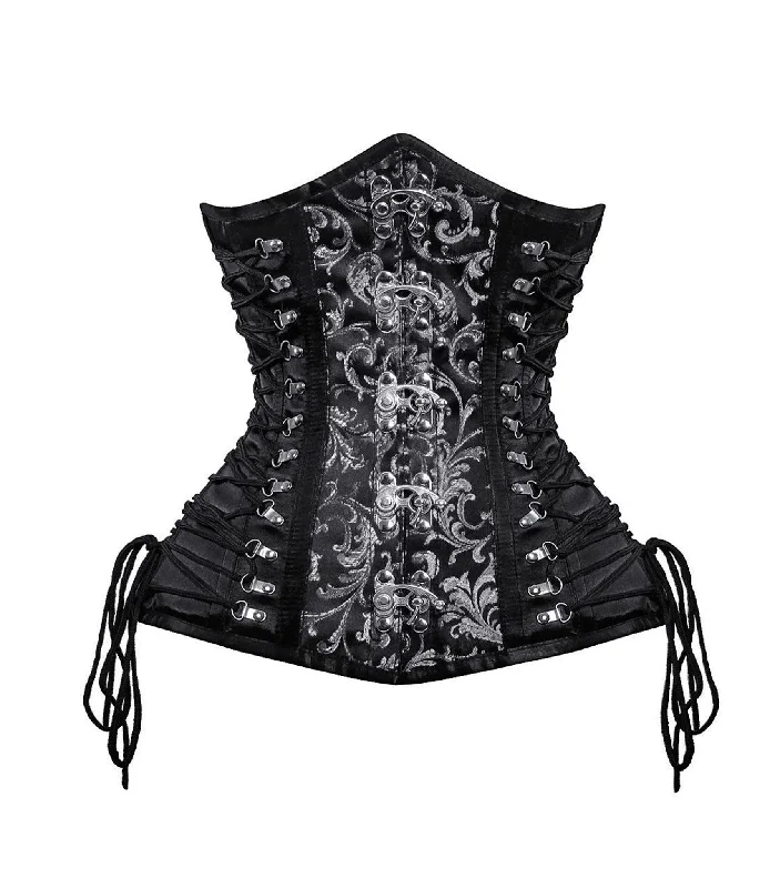 Stock Clearance Black Silver Brocade Waist Reducing Underbust Corset