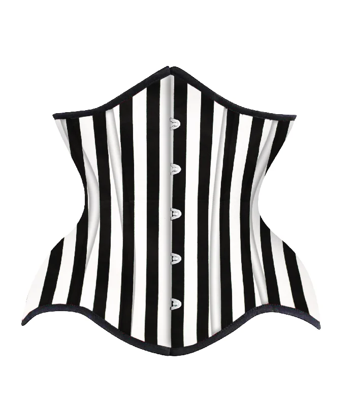 Black White Strip Cotton Authentic Steel Boned Underbust  Corset