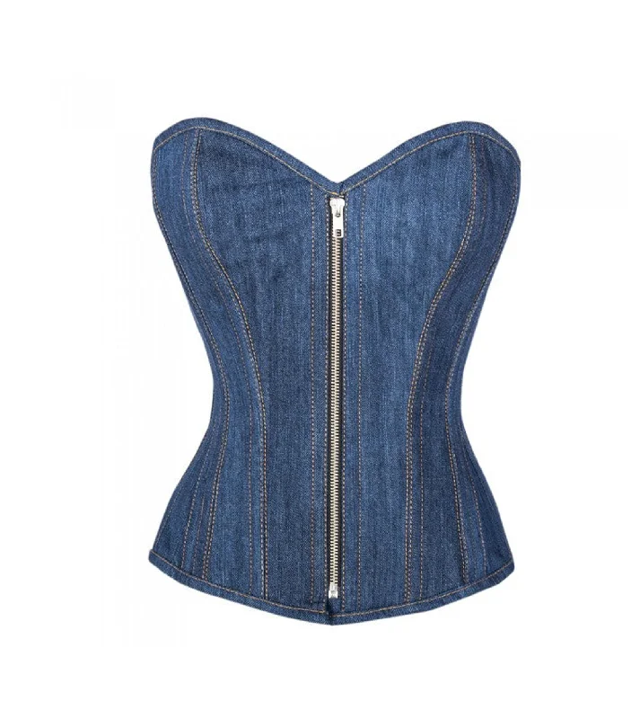 Overstock Clearance Blue Denim waist reducing  overbust Corsets