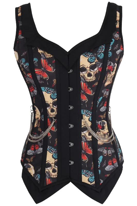 Take Advantage Buttefly and Skull Print Waistcoat Corset