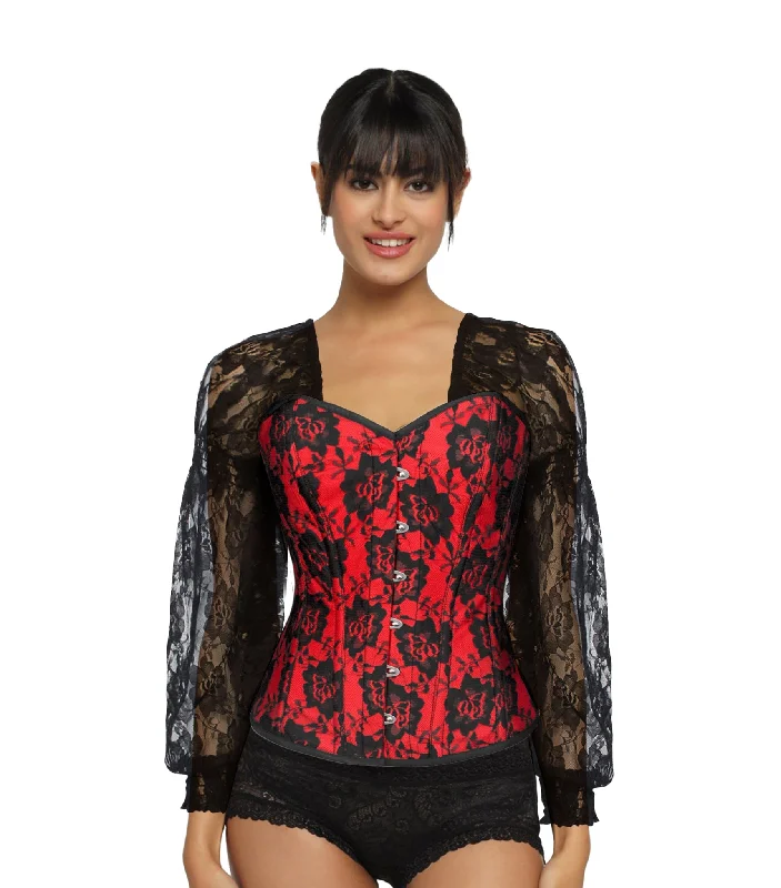Super Sale Black Red Satin Overbust Corset