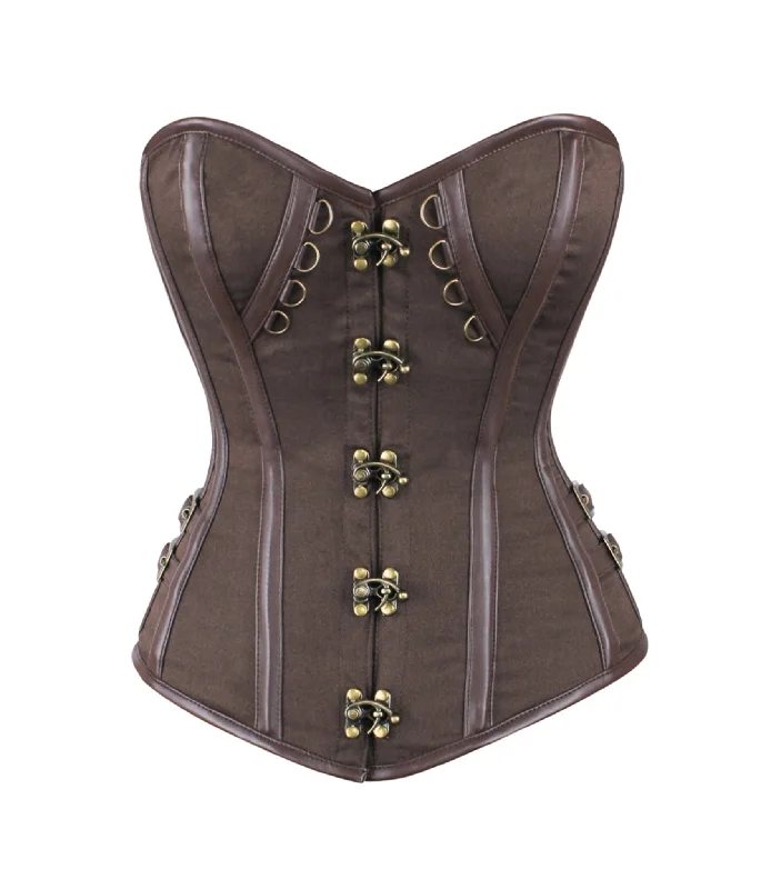 Weekend Discounts to Delight Brown Cotton Overbust Corset