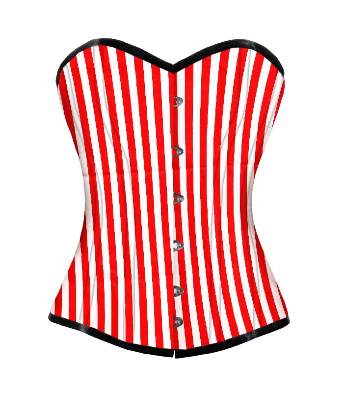 Weekend Deals to Make You Happy Black Red strip Cotton Authentic Overbust Corset