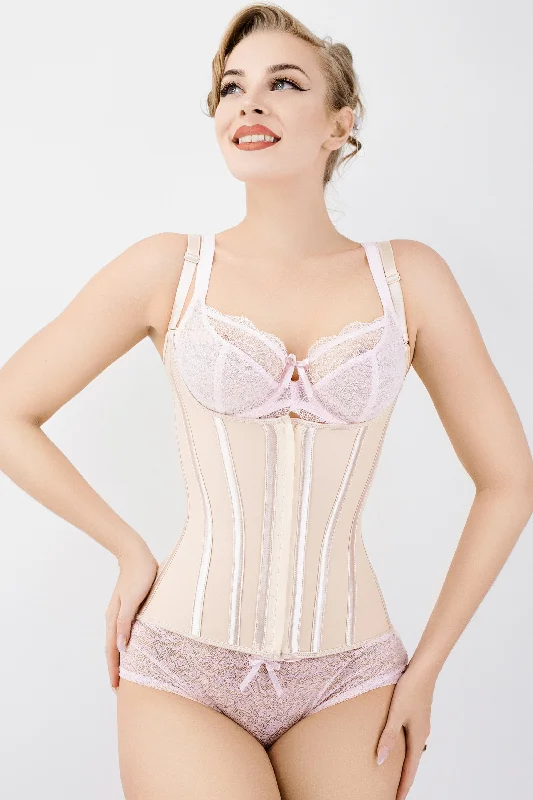 Shop and Save Corset Story Beige Latex Underbust Corset with adjustable Bra Straps