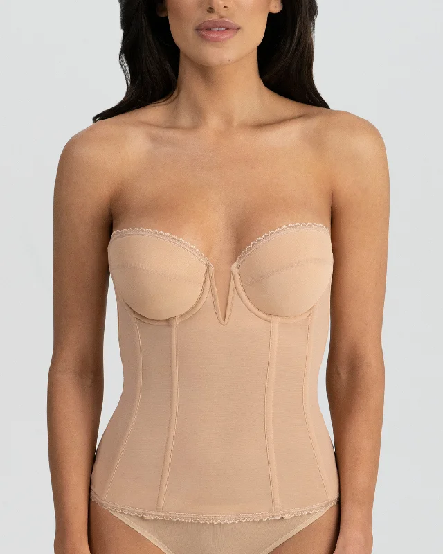 Stock Clearance Dominique Vivienne Deep Front Plunge V-Wire Longline Strapless Bridal Bra - 8990